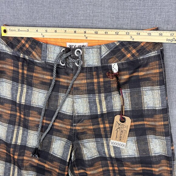 3rd & Army Mens Plaid Board Shorts With Drawstring & Button Fly Orange/Black 32 - Picture 4 of 12